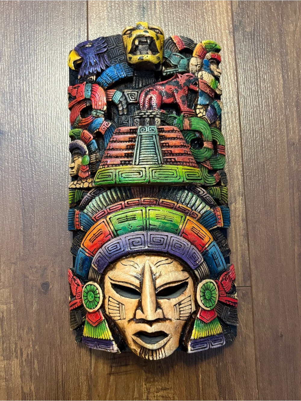 Colorful Mayan Aztec Inspired Carved ceramic Wall Art Mexico